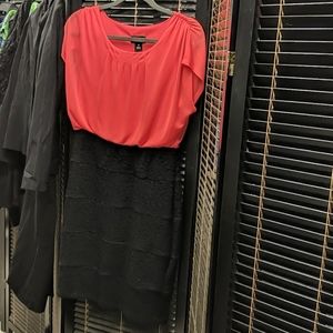 🍾 Red chiffon black layered lace dress 12